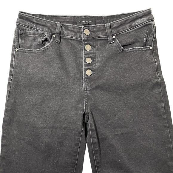 Risen Jeans Freya Mid Rise Button Fly Straight Fit Distressed Black Size 11 / 30 - Picture 1 of 11